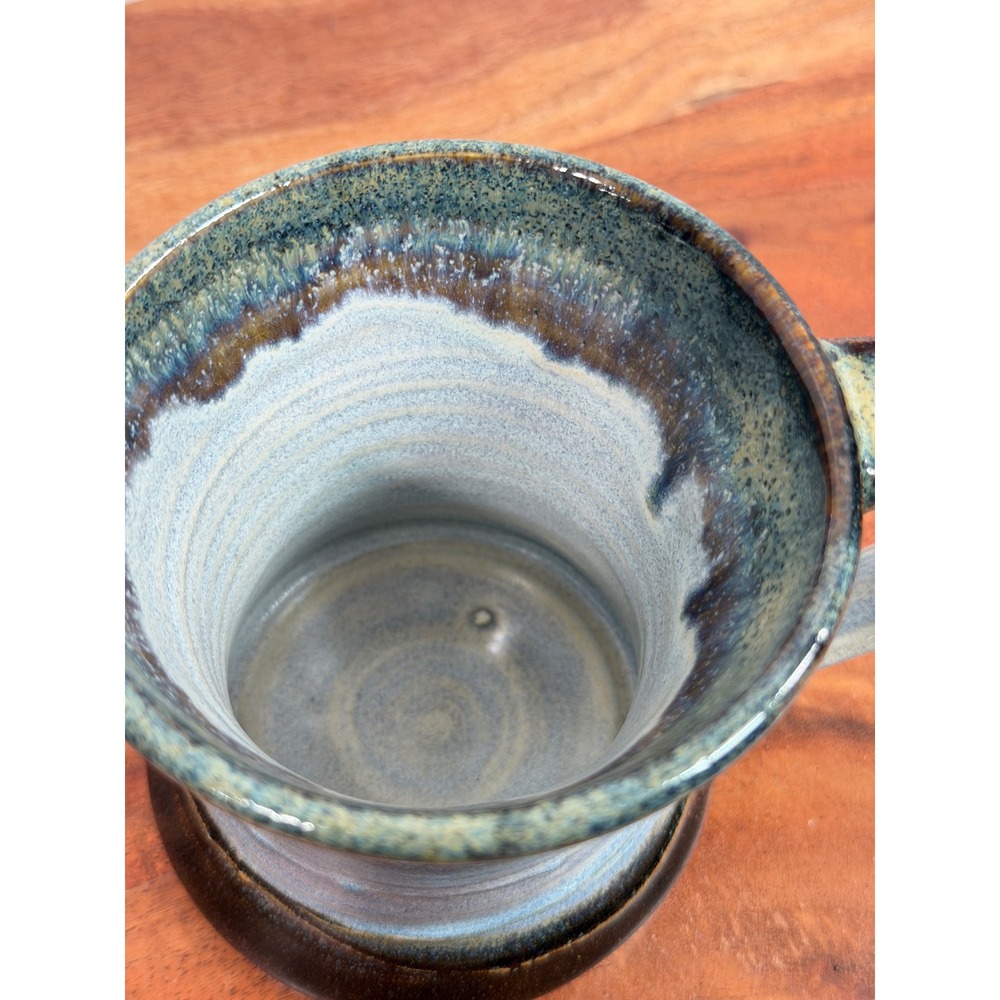Handmade Studio Pottery Mug Blue Brown Drip Glaze Hand Thrown Signed Stoneware - Picture 9 of 12